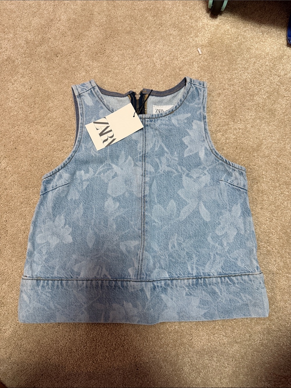 Zara Girls' Light Blue Floral Chambray Tank Top